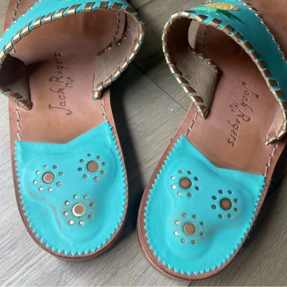 Jack Rogers Pineapple Embroidered Teal Thong Sandals - Picture 5 of 7